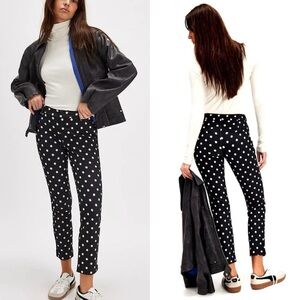 Free People Molly Printed Polka Dot Slim Pants Black and White Size 0 New